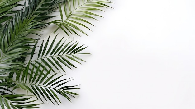 White minimalist background with palm leaf