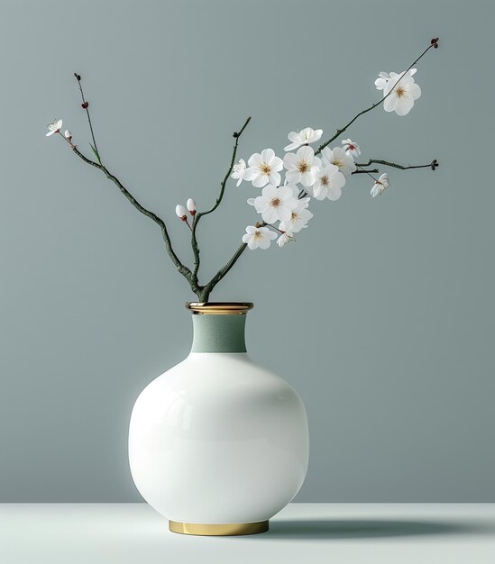Белая минималистическая ваза с цветами сакуры.