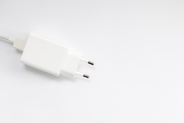 White mobile charger on a white background