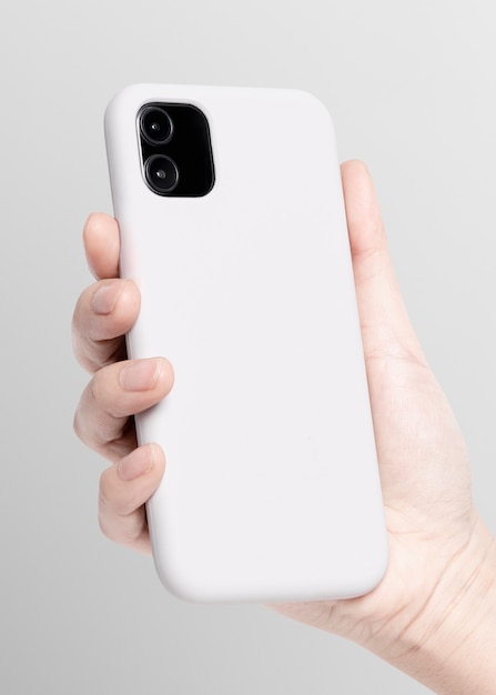 White mobile phone case in hand product showcase b