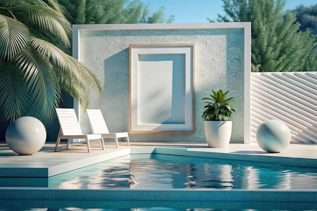 Photo white mockup in luxury swimming pool