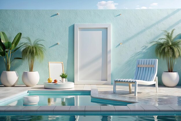 Photo white mockup in luxury swimming pool