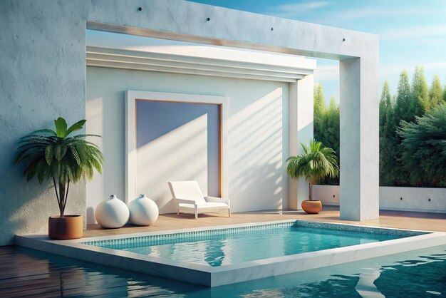 Photo white mockup in luxury swimming pool