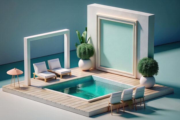 Foto mockup bianco in una piscina di lusso