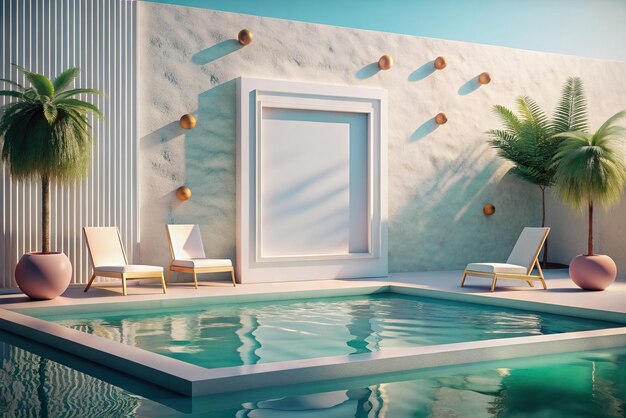 Photo white mockup in luxury swimming pool