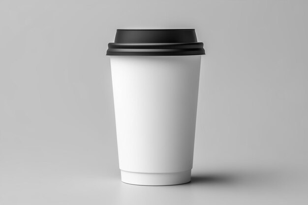 White mockup paper cup for hot coffee with black lid isolated on white background Takeaway blank