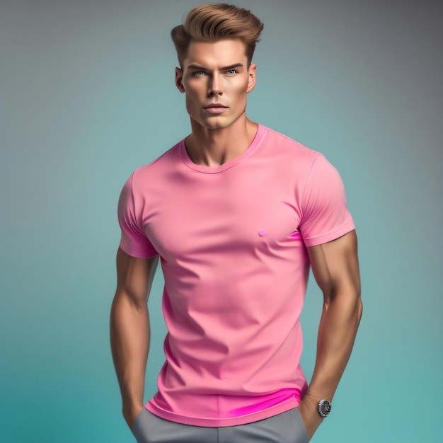 White Model Wearing Pink Tshirt