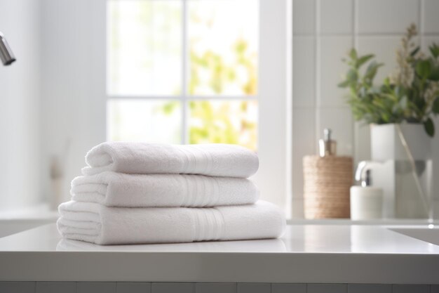 White Modern blurred bathroom interior with towels Home design ar 32 v 52 Job ID 20051ca2815144e29cf2ac4981f93ff4