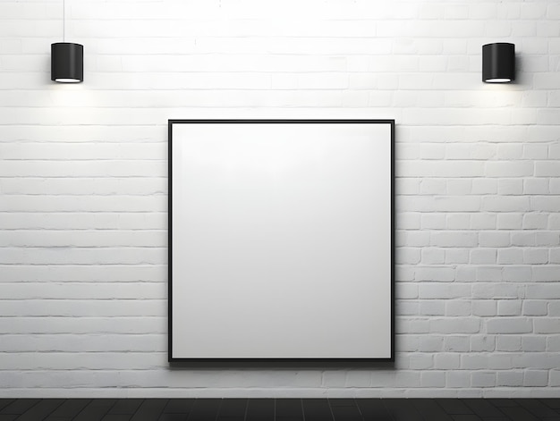 White modern brick wall with a blank photo frame mockup