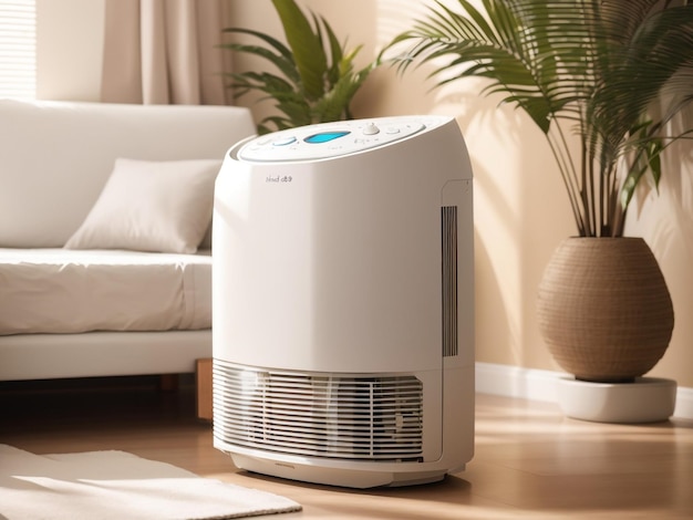 Photo white modern design air purifier and dehumidifier innovation