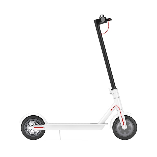 White Modern Eco Electric Kick Scooter on a white background. 3d Rendering