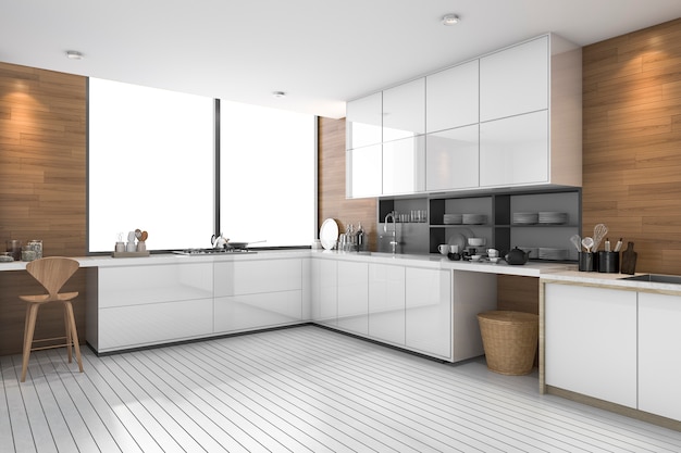 white modern ethnic kitchen with wood design
