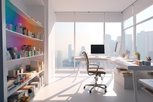 White Modern Office Interior extreme closeup Generative AI