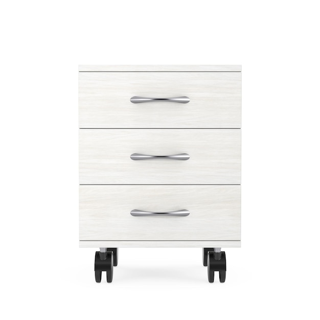 White Modern Room Bedside Table with Wheels 3d Rendering