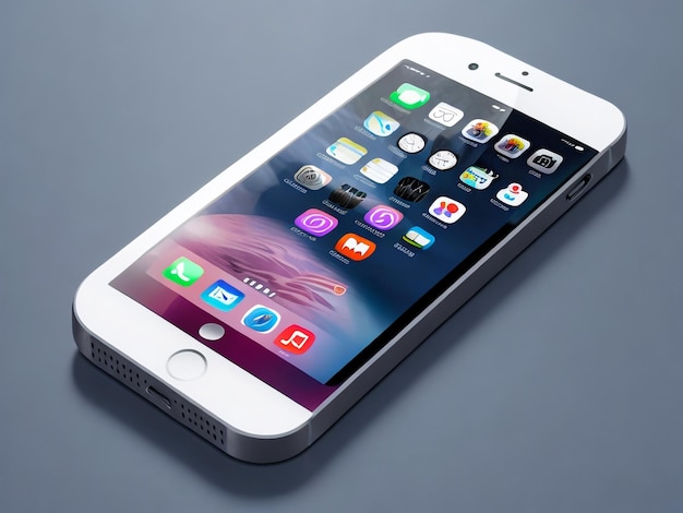 Белый современный смартфон с плоским дизайном иконы приложений на экране лежат на поверхности изолированы