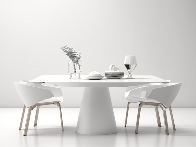 Белый современный стол или обеденный стол на белом фоне. Изящная элегантность в минималистском дизайне.