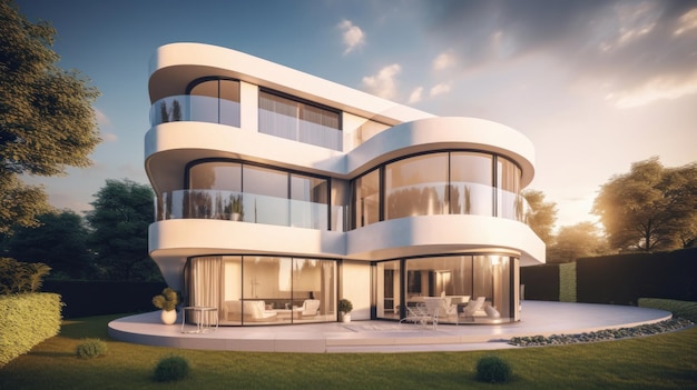 White modern villa Illustration AI GenerativexA