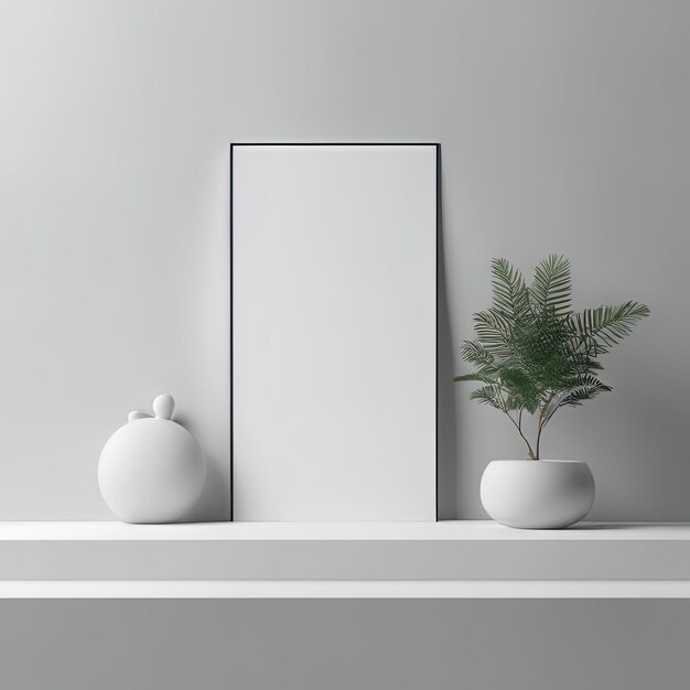 white modern white wall mockup with empty frame for design product display 3 d renderingwhite mod