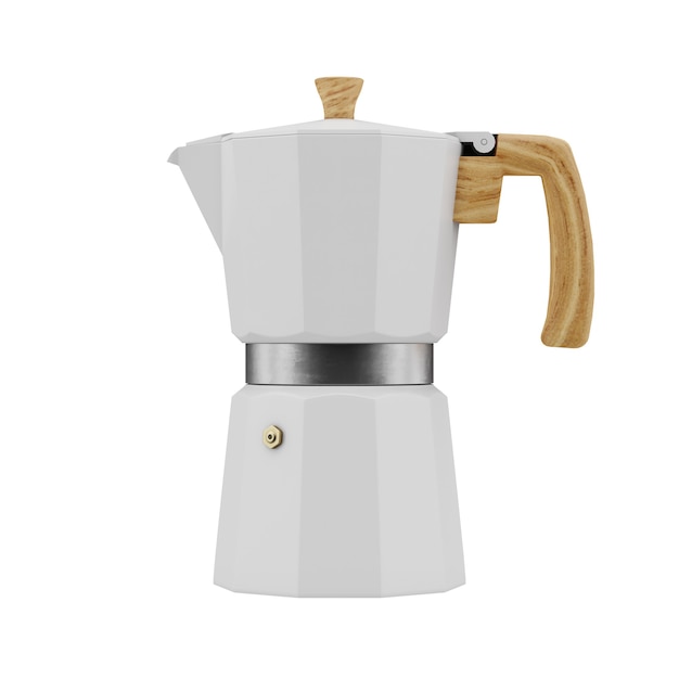 White moka pot coffee machine 3D rendering