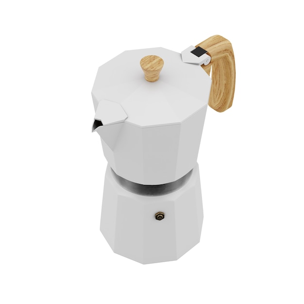 White moka pot coffee machine 3D rendering