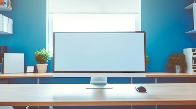A white monitor screen in office cartoon image