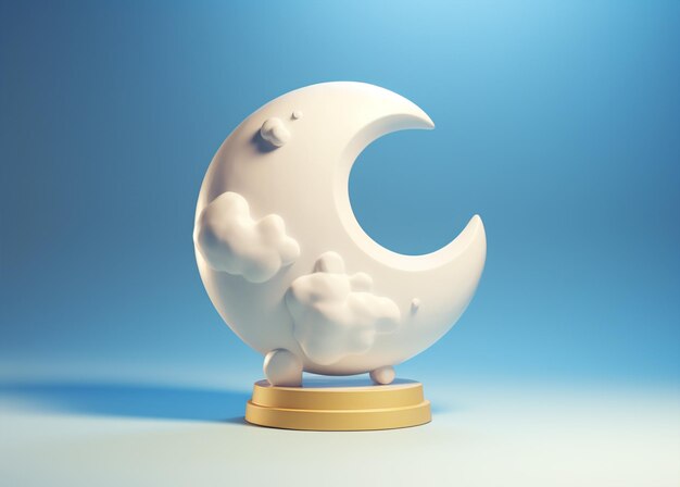 Photo white moon on golden podium on blue background award concept