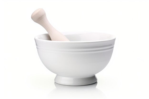 White mortar and pestle isolated on white background