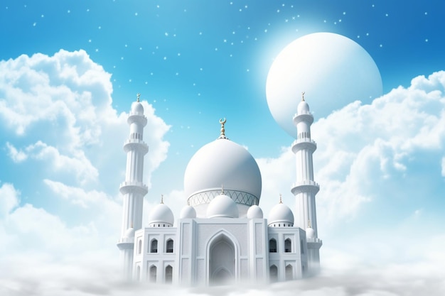 백그라운드에서 달과 구름에 흰색 모스크