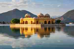 Photo the white mosque in jaipur rajasthan india water palace jal mahal man sager lake jaipur rajasthan india asia ai generated