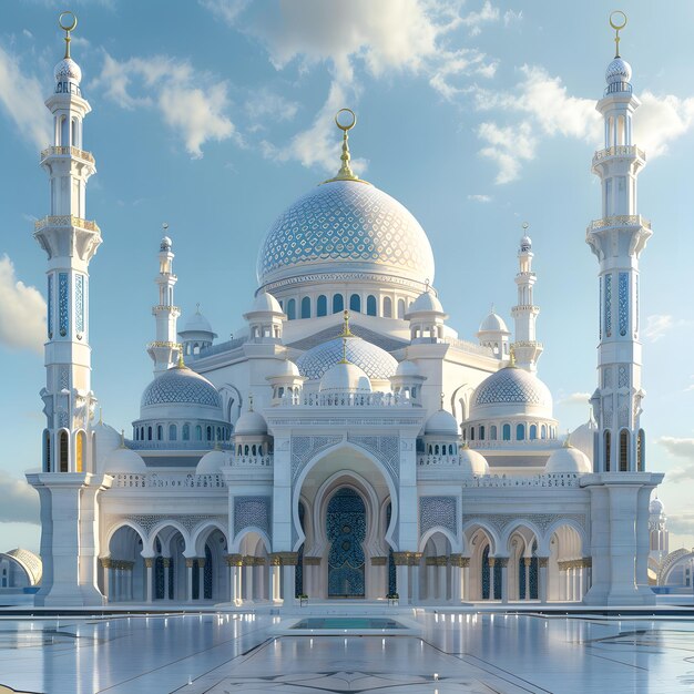 Photo a white mosque with a blue sky and clouds in the background eid al adha