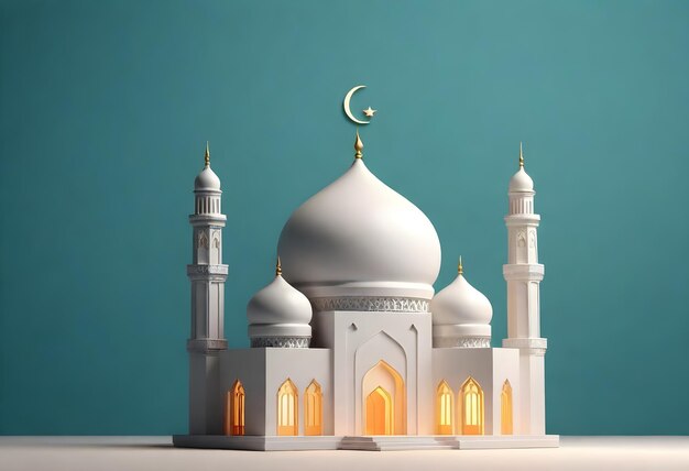 a white mosque with a gold crescent moon on top of it