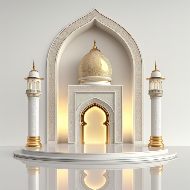 Photo white mosque with golden dome on the white background