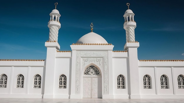 A white mosque with a white background and a white doorramadan social media posts muslim