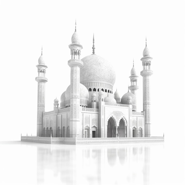 A white mosque with a white background