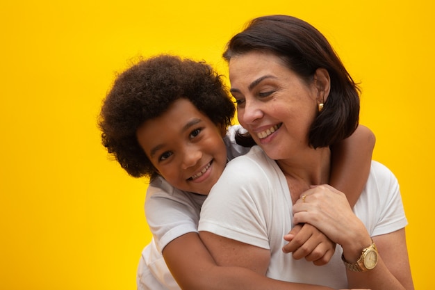 White mother with black son. Adoption  Social respect, skin color, inclusion.