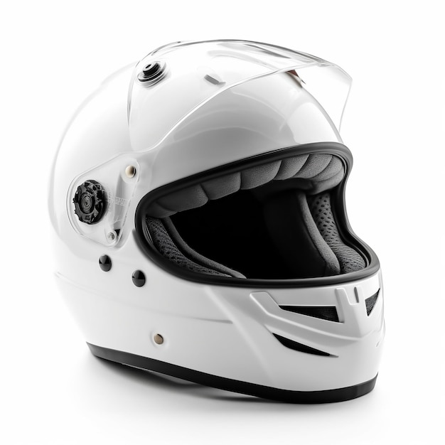 A white motorcycle helmet isolated in white background