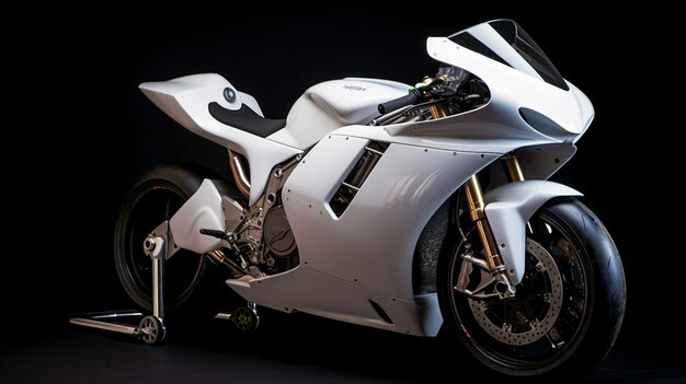 A white motorcycle with a black background