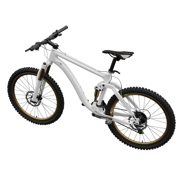 White mountain bike on an isolated white background 3d rendering