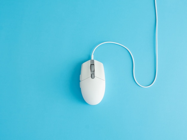 White mouse on the blue desk