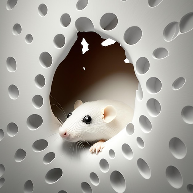 Foto un topo bianco nel buco ai generativo