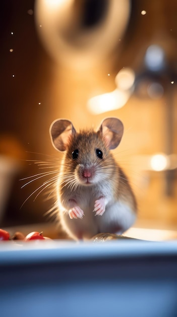 white mouse and kitchen background