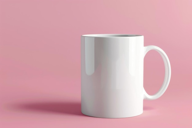 white mug mockup on a pink background copy space