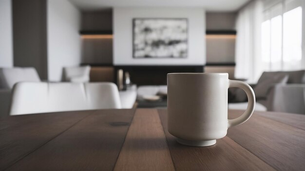 White mug on table and modern room background