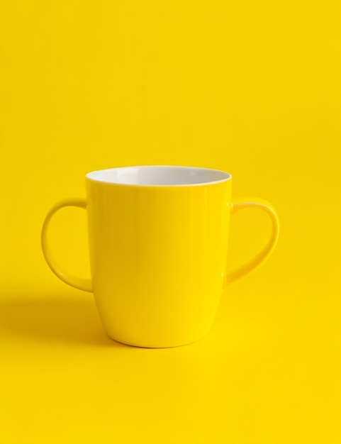 A white mug on a vibrant yellow backdrop