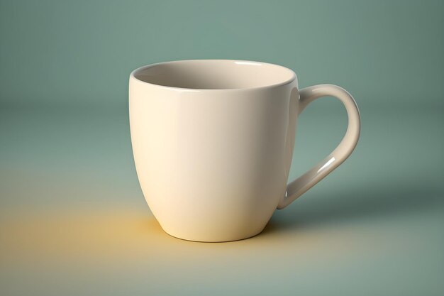 A white mug with a yellow spot in the middle