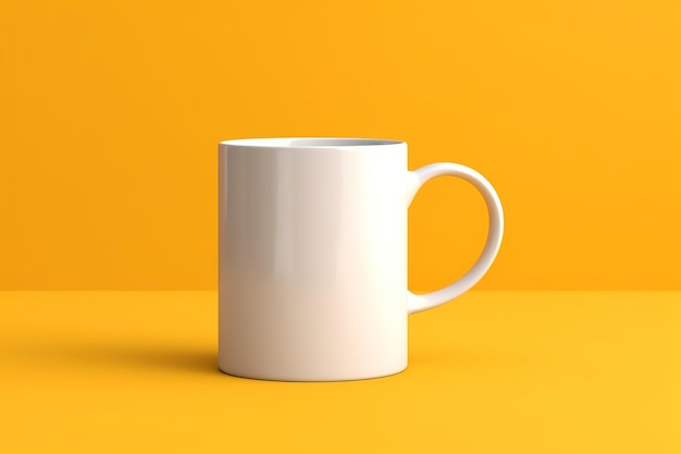 White mug on yellow background mockup