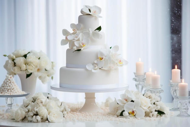 写真 白色の多層のウェディングケーキ
