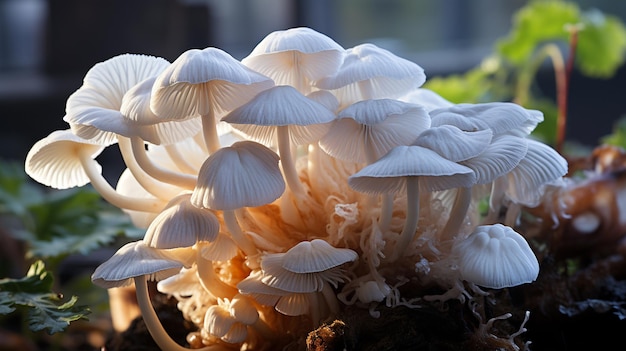 Photo white mushrooms white and black