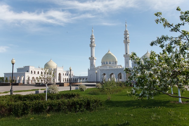 White Muslim mosque under construction in Bolgar, Tatarstan, Russia