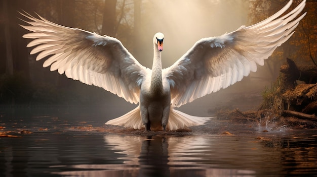 white mute swan in the lake